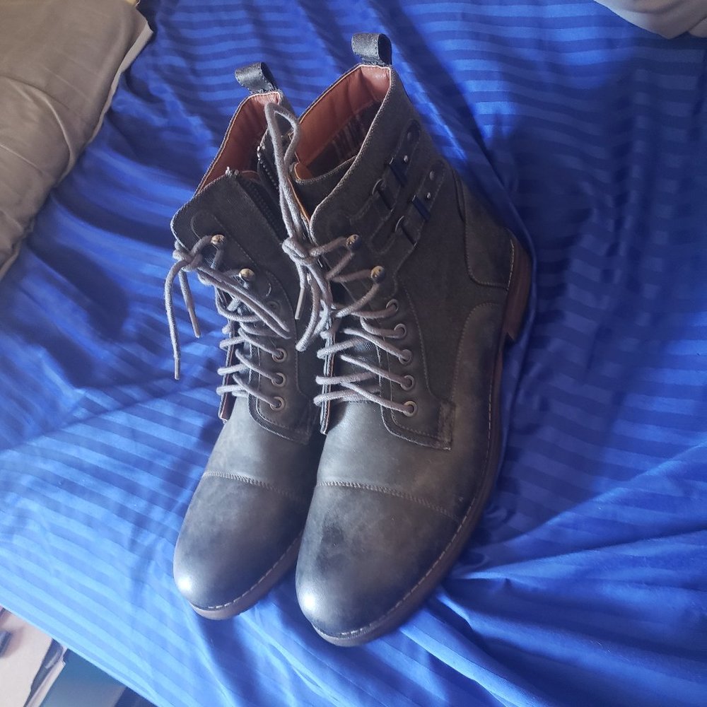 Grey Side-Zip Combat Boots | Size 13